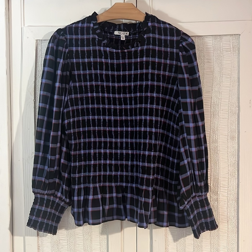 NIC+ZOE Twilight Plaid Smocked Top Sz M - Picture 5 of 8